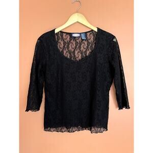 90s/Y2K Vintage Mesh Lace 3/4 Sleeve Top by Zoey Beth - Size Large